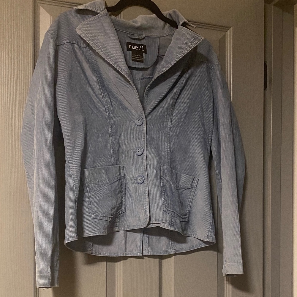 Rue21 Women's Soft corduroy Blue Blazer Jacket old money work carolyn bessette